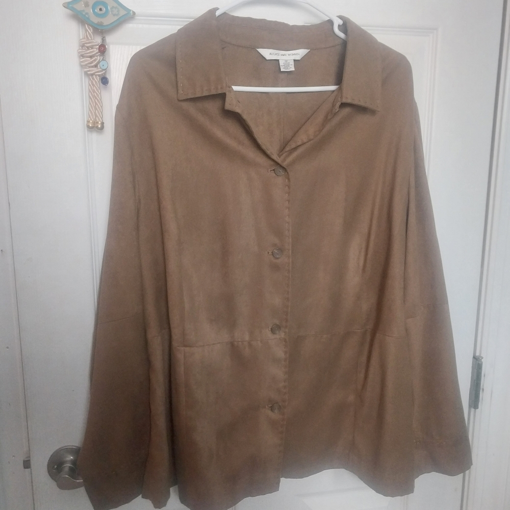 August Max Woman faux suede button up 1970s top